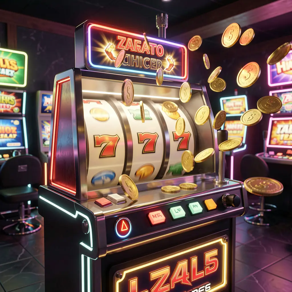 Modern slot machine with colorful reels and jackpot symbols surrounded by falling coins representing premium slot gaming and big win excitement at GV88 in Bangladesh
